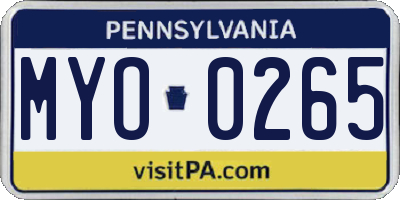 PA license plate MYO0265