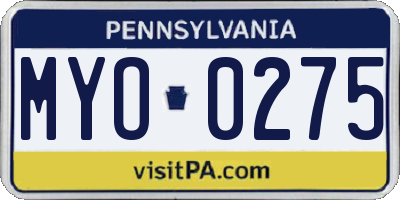 PA license plate MYO0275