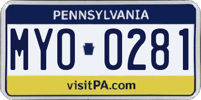 PA license plate MYO0281