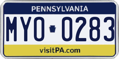PA license plate MYO0283