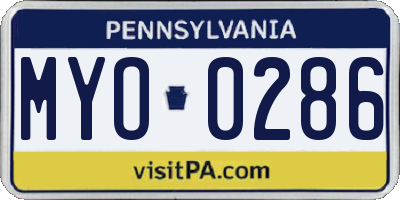PA license plate MYO0286
