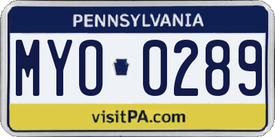 PA license plate MYO0289