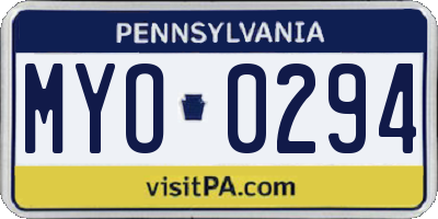 PA license plate MYO0294