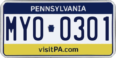 PA license plate MYO0301