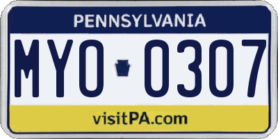 PA license plate MYO0307