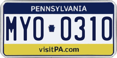 PA license plate MYO0310