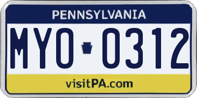 PA license plate MYO0312