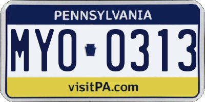 PA license plate MYO0313
