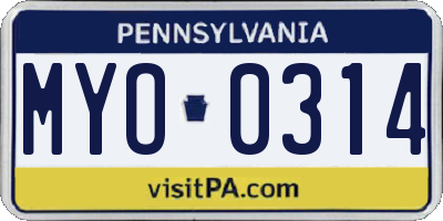 PA license plate MYO0314