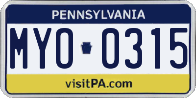 PA license plate MYO0315