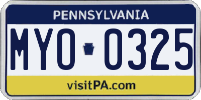 PA license plate MYO0325