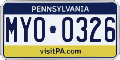 PA license plate MYO0326