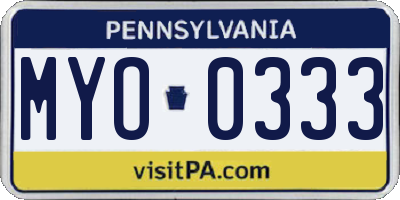 PA license plate MYO0333