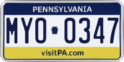 PA license plate MYO0347