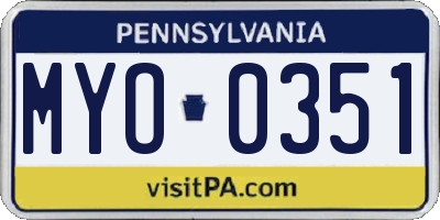 PA license plate MYO0351