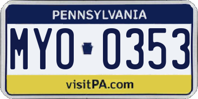 PA license plate MYO0353