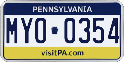 PA license plate MYO0354