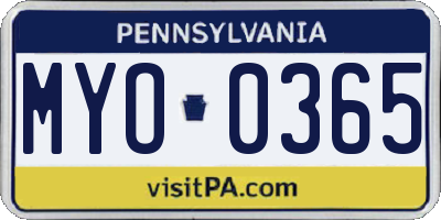 PA license plate MYO0365
