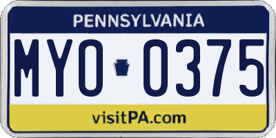 PA license plate MYO0375