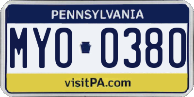 PA license plate MYO0380