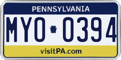 PA license plate MYO0394