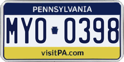 PA license plate MYO0398