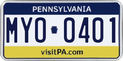 PA license plate MYO0401