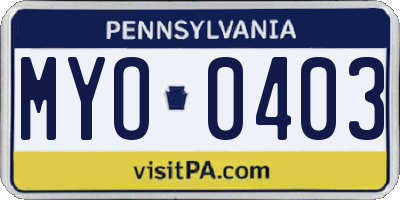 PA license plate MYO0403