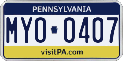 PA license plate MYO0407
