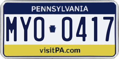 PA license plate MYO0417