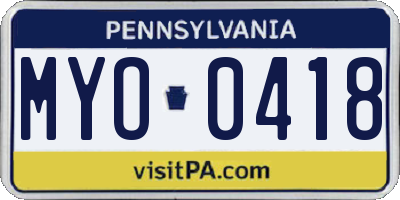PA license plate MYO0418