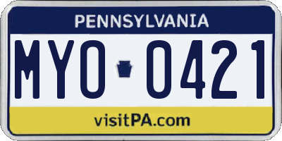PA license plate MYO0421