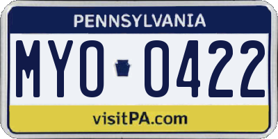 PA license plate MYO0422