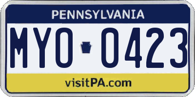 PA license plate MYO0423