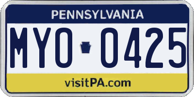 PA license plate MYO0425