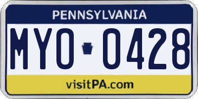 PA license plate MYO0428