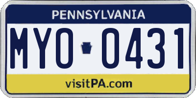 PA license plate MYO0431