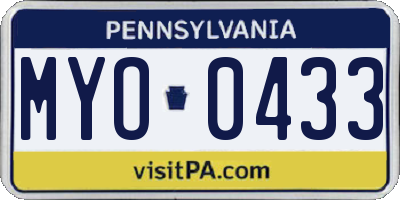 PA license plate MYO0433