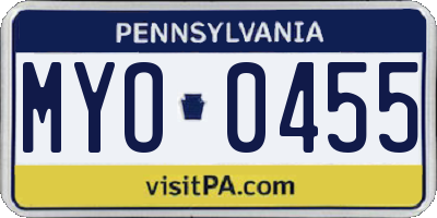 PA license plate MYO0455