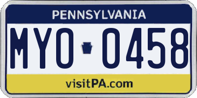 PA license plate MYO0458