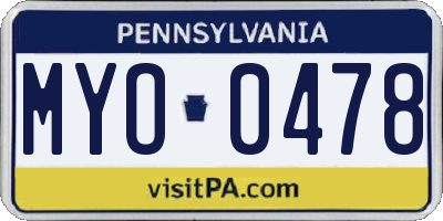 PA license plate MYO0478