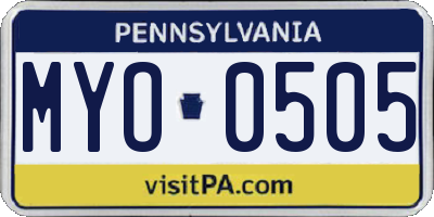 PA license plate MYO0505