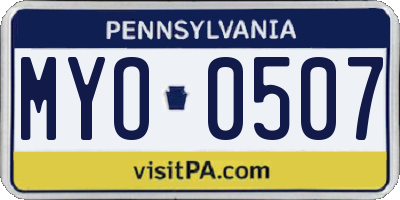 PA license plate MYO0507