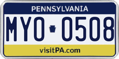 PA license plate MYO0508