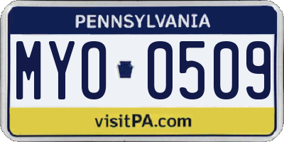 PA license plate MYO0509