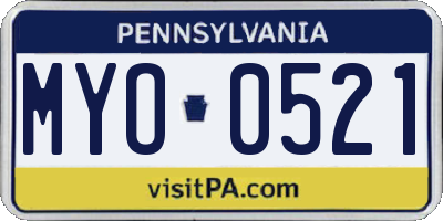 PA license plate MYO0521