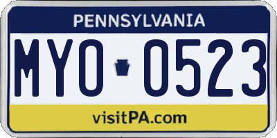 PA license plate MYO0523