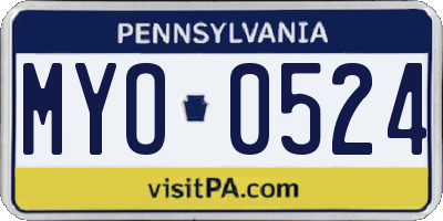 PA license plate MYO0524