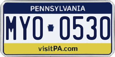 PA license plate MYO0530