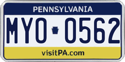PA license plate MYO0562